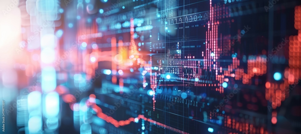 Aufkleber bokeh analysis chart data. finance business economy market visualization. generative ai technology.