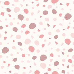 Abstract pastel seamless pattern with pink flake shapes. Hand drawn polka dot background curvy geometric shapes. Petals texture. Repeat vector illustration for wedding wrapping paper fabric