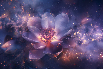 Celestial flowers bloom within a nebula of stardust. - obrazy, fototapety, plakaty