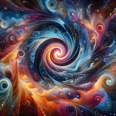 Celestial Swirl  abstract colorful shapes swirling and converging in a cosmic Display