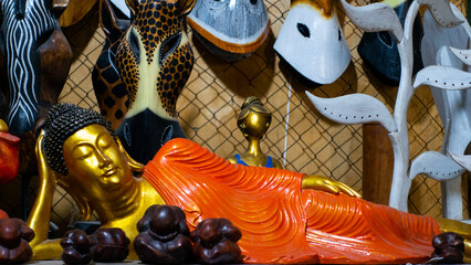 Fototapeta premium Typical souvenir shop selling souvenirs and handicrafts of Bali at markets, Indonesia.