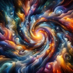 Celestial Swirl  abstract colorful shapes swirling and converging in a cosmic Display