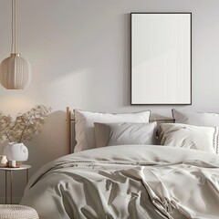 Contemporary Serenity: Minimalist Bedroom with Black Portrait Frame
