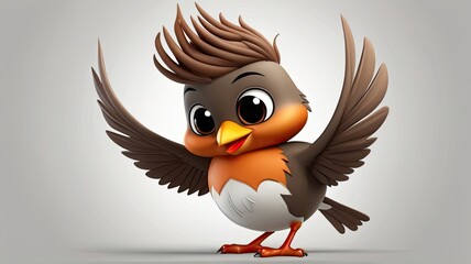 3d Cute illustration American Robin bird logo  on white background