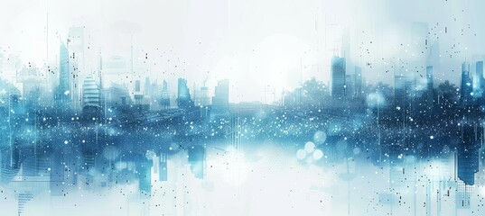 Smart city skyline network double exposure . Generative AI technology.	
