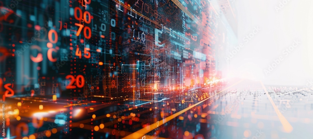Leinwandbilder Abstract digital binary number data technology background. Generative AI technology.	
