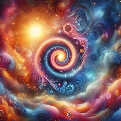 Celestial Swirl  abstract colorful shapes swirling and converging in a cosmic Display