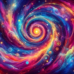 Celestial Swirl  abstract colorful shapes swirling and converging in a cosmic Display