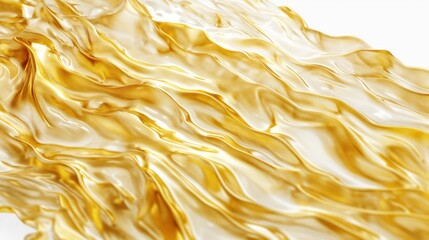 Abstract golden liquid waves on white background. Generative AI