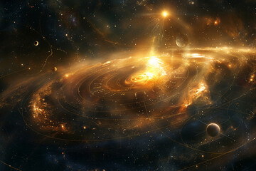 Orbits of celestial bodies in a geometric dance.
