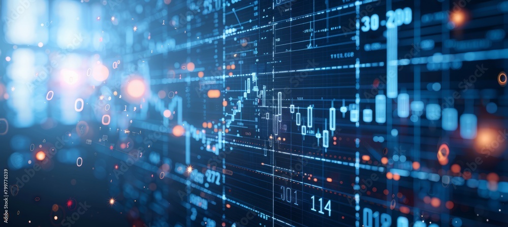 Poster candlestick data on display screen. finance business economy market visualization. generative ai tec