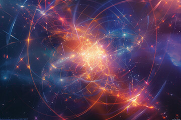Obraz premium Celestial, geometric forms orbiting in a cosmic, geometric waltz,