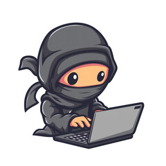 Cute ninja hacker using a laptop