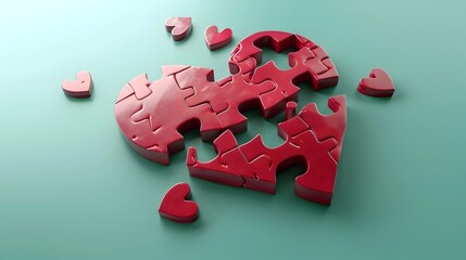 Broken Heart Puzzle Symbolizing Love and Relationship Recovery - obrazy, fototapety, plakaty