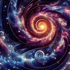 Celestial Swirl  abstract colorful shapes swirling and converging in a cosmic Display