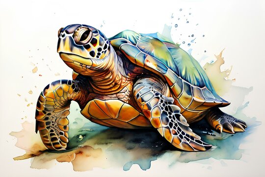 Draw an image of a turtle in watercolor. Generative AI