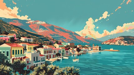 Greece outdoor travel illustration poster background