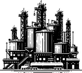 Vector depiction of an oil refinery in a simple style