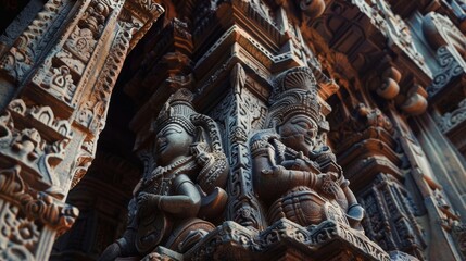 Fototapeta premium A detailed view of a statue intricately crafted and mounted on the side of a building, showcasing its ornate features and historical significance.