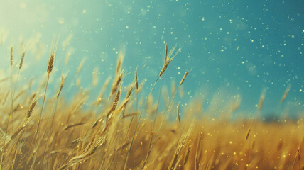 Golden Wheat Field Under Sunny Blue Sky