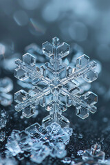A closeup view of  an unique crystalline structures of individual snowflakes, with their symmetrical patterns and intricate details creating a mesmerizing minimalist composition