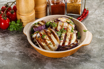 Grilled eggplant slices with cilantro