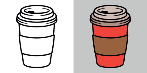 Coffee paper cup vector illustration in two styles black on white and colored