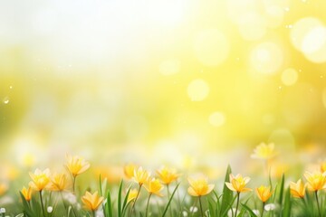 Spring background with beautiful yellow flowers on blurred summer floral background
