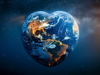 Planet Earth shaped like a heart, seen from space