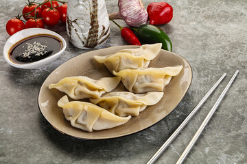Japanese cuisine - dumplings gyoza with sauce