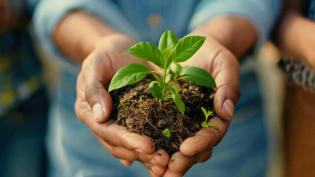 Cropped shot of a team of colleagues holding a plant growing in hand