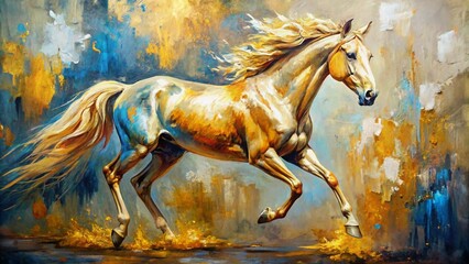 A painting of abstract oil. Art painting, gold, horse, canvas, wall art, modern artwork, paint spots, paint strokes, knife painting, large stroke painting, mural, wall art.