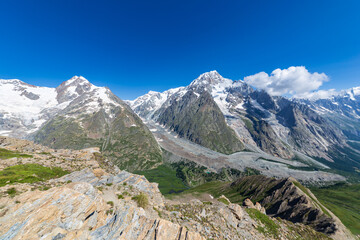 Summer trekking day in the mountains of Val Veny, Courmayeur