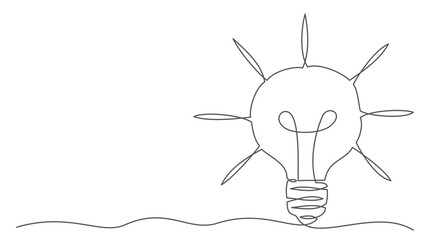 Light bulb One line drawing isolated on white background