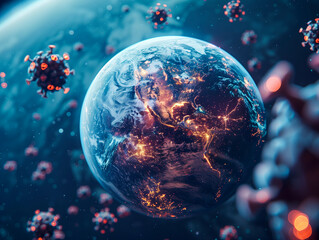 planet earth seen from space shaped like coronavirus