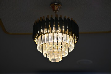 chandelier on the wall. Chandelier glass decoration. Chandelier in night. Stage decoration. Interior design. 