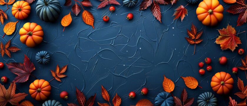 For your Thanksgiving flyer design, opt for a lively fall aesthetic featuring leaves, pumpkins, and room for text.