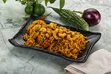 Indian cuisine - briani with prawns