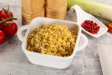 Boiled bulgur wheat in the bowl