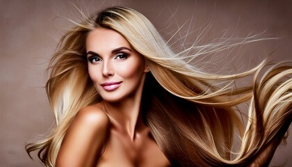 Fototapeta premium portrait of a woman with hair, Studio Canvas: Crumpled Fabric Background Offering a Texture-rich Setting for Design