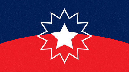 Juneteenth flag Freedom Day symbol since 1865. White star and surrounding star-burst on red and blue