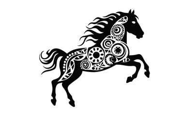 Horse mandala black Silhouette vector art isolated on a white background