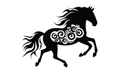 Horse mandala black Silhouette vector art isolated on a white background