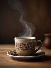 Fototapeta premium a Cup of Coffee on a Wooden Table