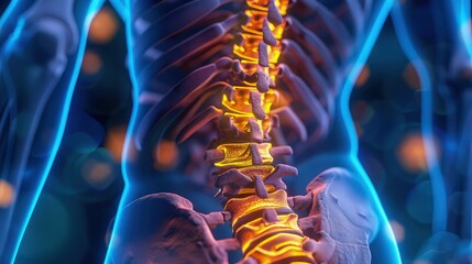 An x-ray image of a man's backbone, captured in high detail and clarity, revealing the intricate structure of the spinal column. - obrazy, fototapety, plakaty