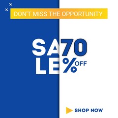 Sale Offer Poster or Banner Design 70% Off with Special offers 3D text Isolated on Blue and White background.70%Off Sale banner template design for social media and website.