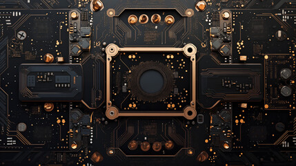 Close-up of a green electronic circuit board with computer components