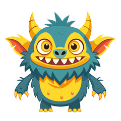 Blue and yellow furry monster cartoon character 