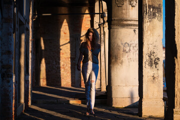 Fashion lifestyle. Beautiful sexy fashion woman. Fashions woman posing on street. Sexy model outdoors portrait. Fashion sexy trendy woman posing at city, summer street fashion. Beauty woman.