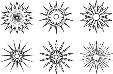 Set of hand drawn sunburst. Vector illustration. Doodle style.